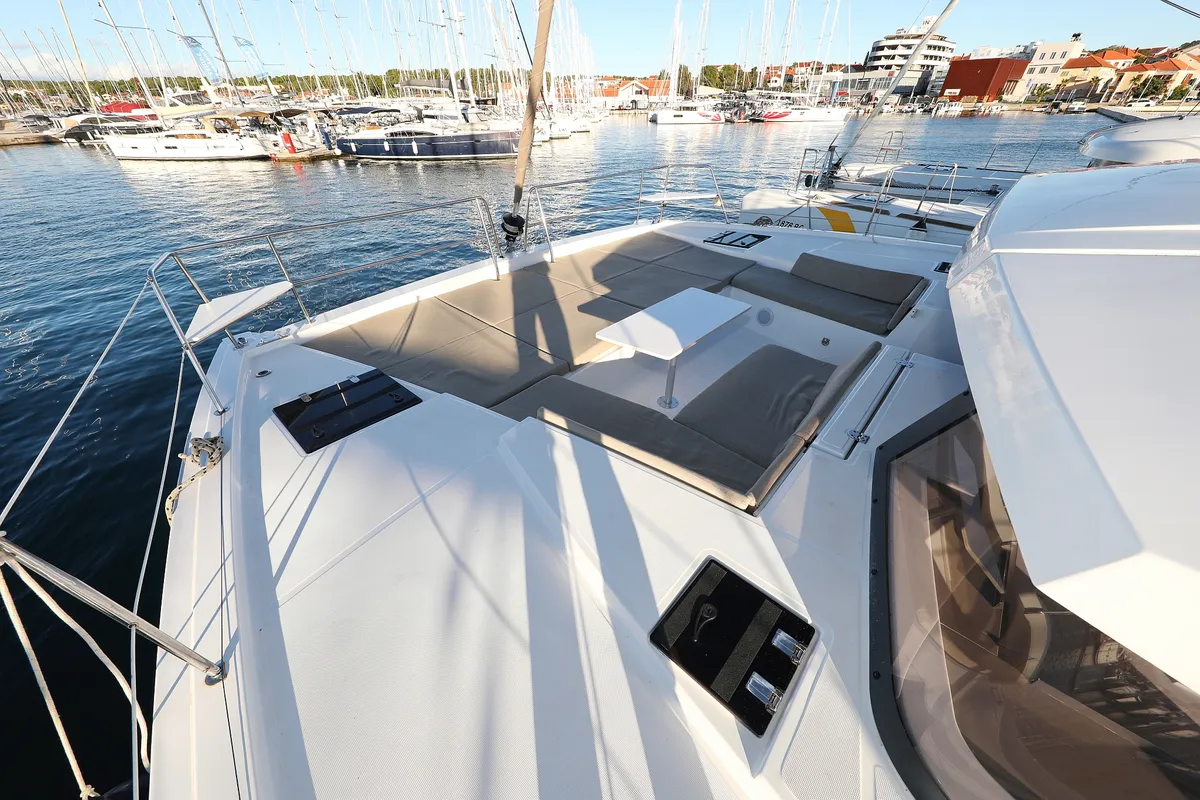 Deck of Hubble, a Bali 4.2 catamaran at Grad Biograd na Moru, Croatia