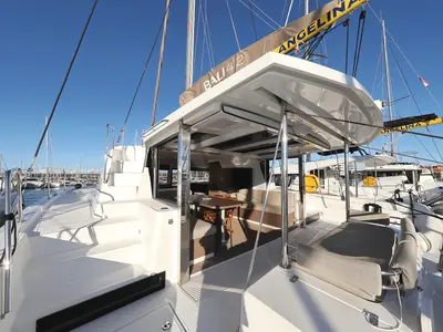 Deck of Hubble, a Bali 4.2 catamaran at Grad Biograd na Moru, Croatia