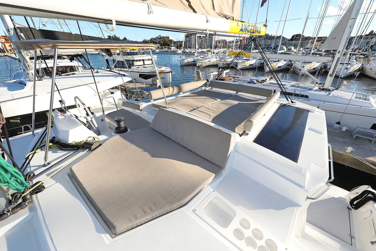 Deck of Hubble, a Bali 4.2 catamaran at Grad Biograd na Moru, Croatia