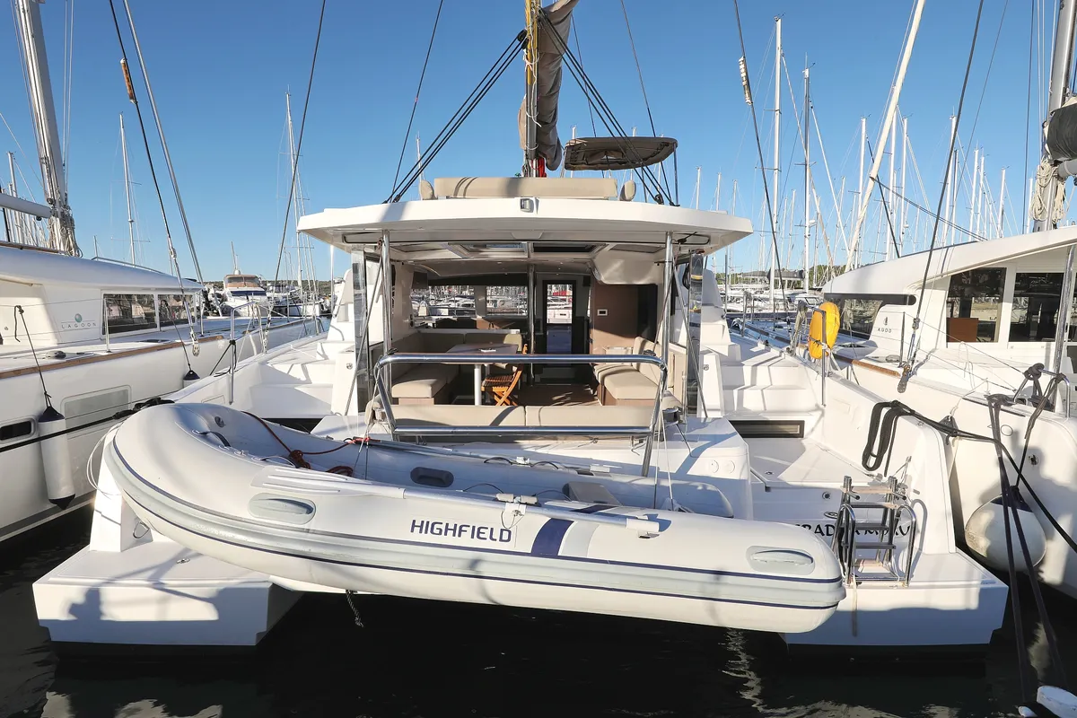 Exterior view of Hubble, a Bali 4.2 catamaran at Grad Biograd na Moru, Croatia