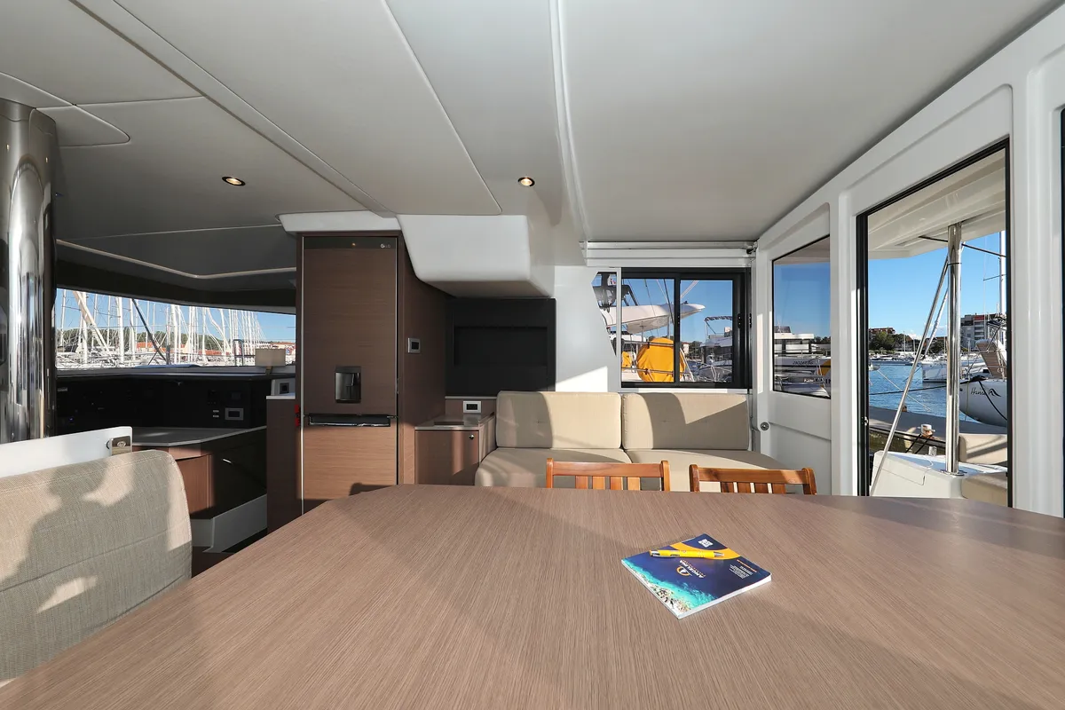 Salon of Hubble, a Bali 4.2 catamaran at Grad Biograd na Moru, Croatia