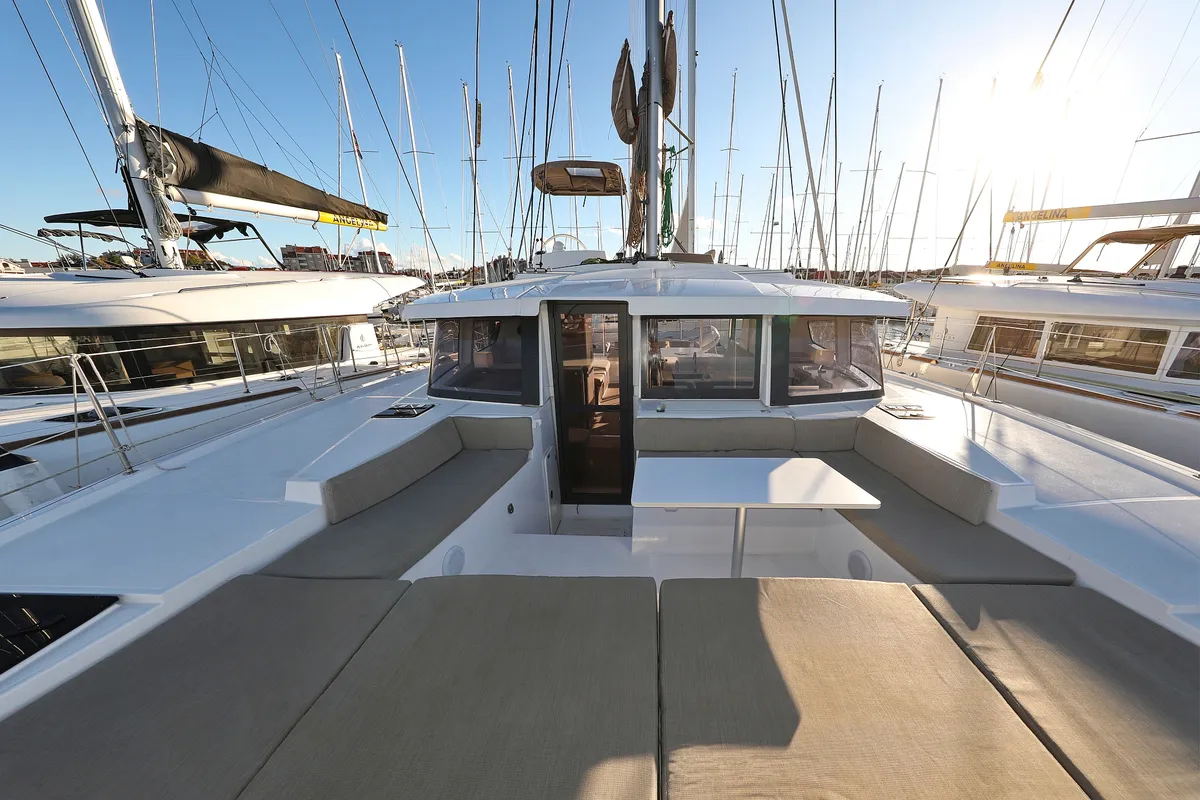 Deck of Hubble, a Bali 4.2 catamaran at Grad Biograd na Moru, Croatia