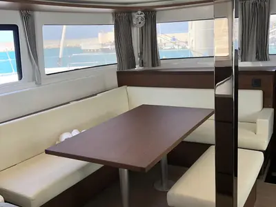 Salon of Arianna, a Lagoon 46 Fly catamaran at Capo d'Orlando, Italy