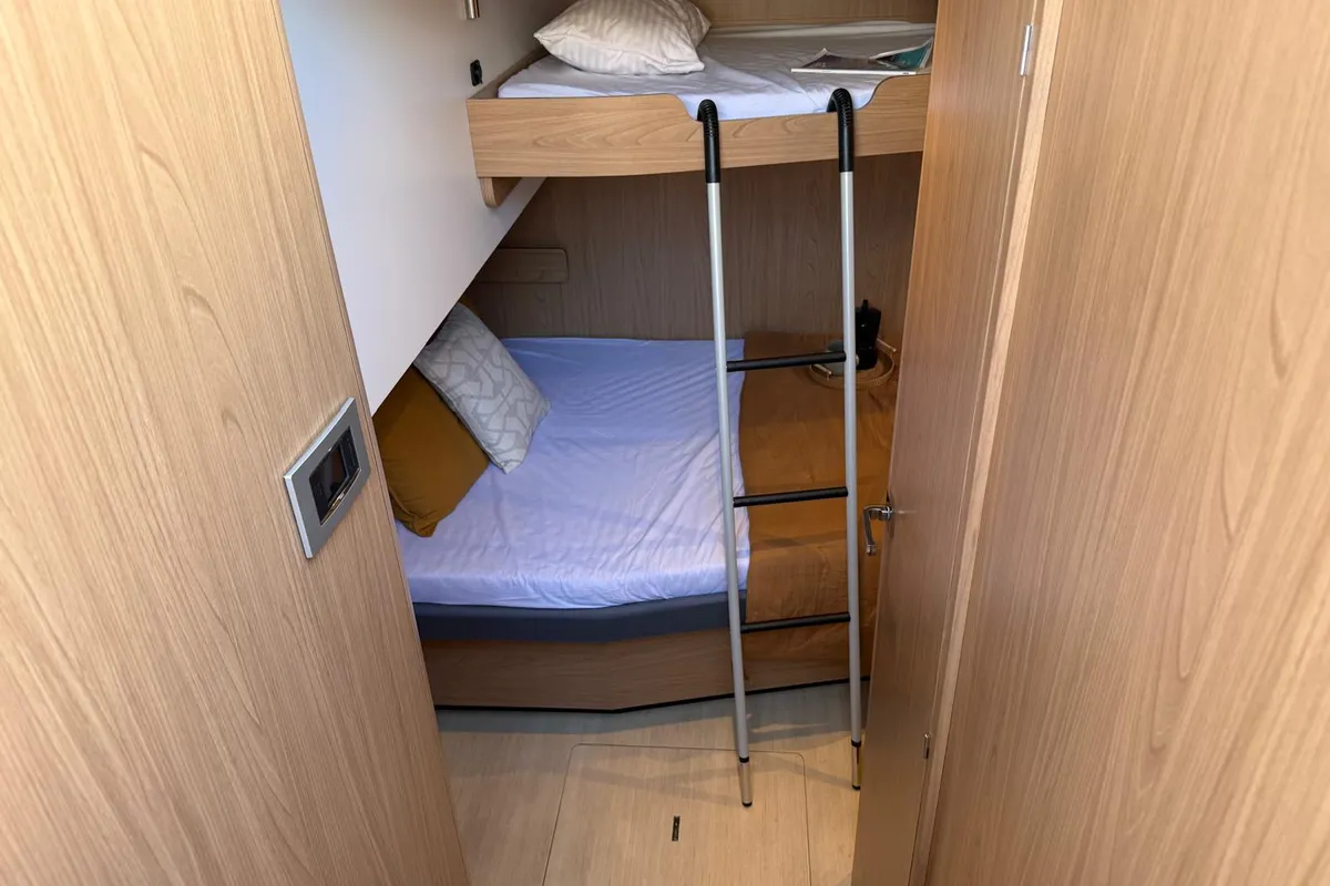 Cabin on Boca Chica, a Bali 5.2 catamaran at Olbia, Italy