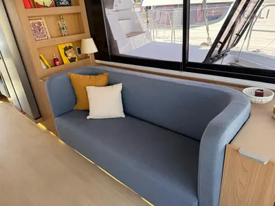 Cockpit of Boca Chica, a Bali 5.2 catamaran at Olbia, Italy