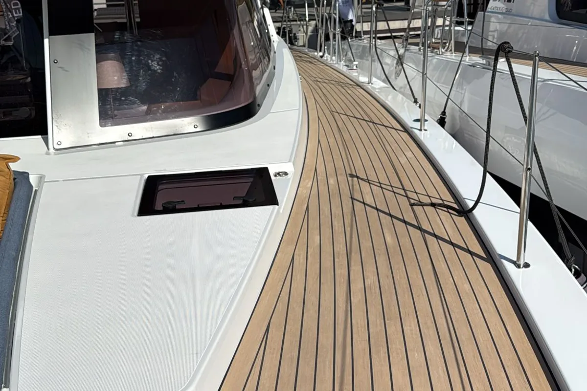 Deck of Boca Chica, a Bali 5.2 catamaran at Olbia, Italy