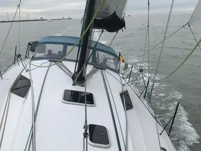 Deck of Silver Wave, a Pogo 36 sailboat at La Trinité-sur-Mer, France