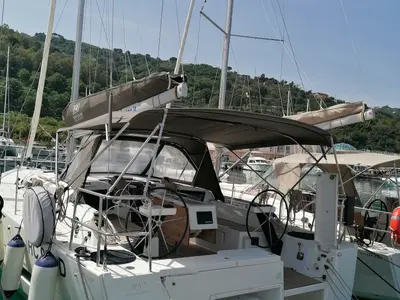Cockpit of Parbleu, a Dufour 390 Grand Large sailboat at Capo d'Orlando, Italy