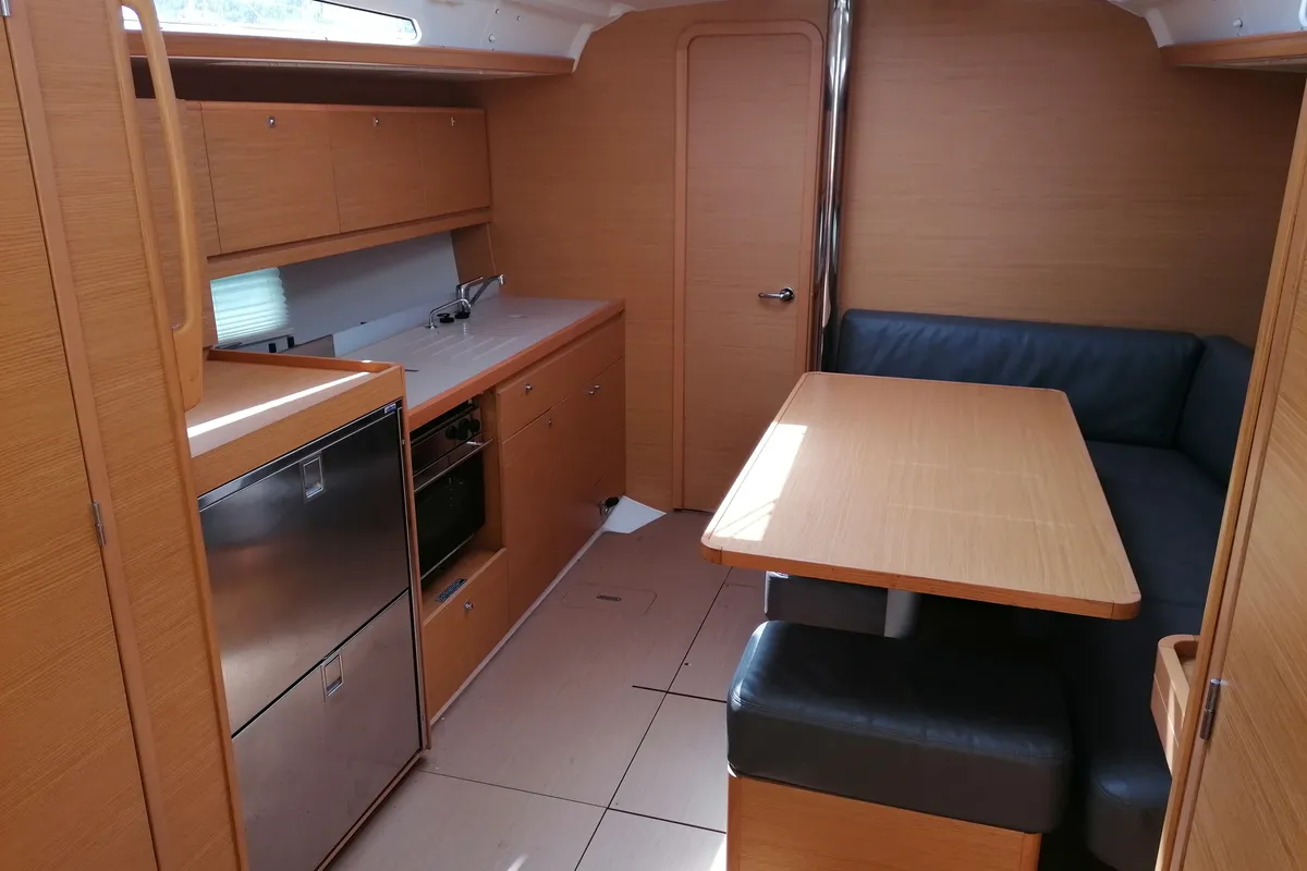 Galley of Parbleu, a Dufour 390 Grand Large sailboat at Capo d'Orlando, Italy