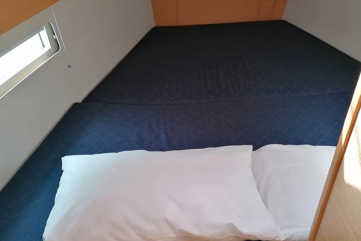 Cabin on Parbleu, a Dufour 390 Grand Large sailboat at Capo d'Orlando, Italy