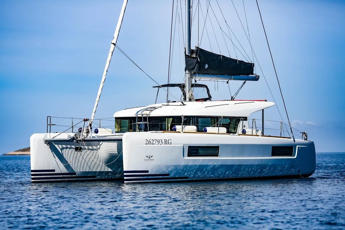 Exterior view of Bahia Real, a Lagoon 40 catamaran at Primošten, Croatia