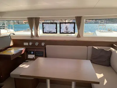 Salon of Bahia Real, a Lagoon 40 catamaran at Primošten, Croatia