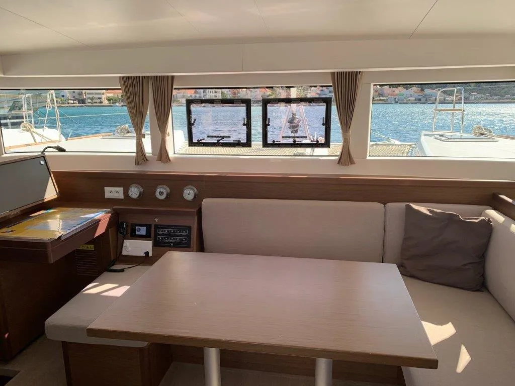 Salon of Bahia Real, a Lagoon 40 catamaran at Primošten, Croatia