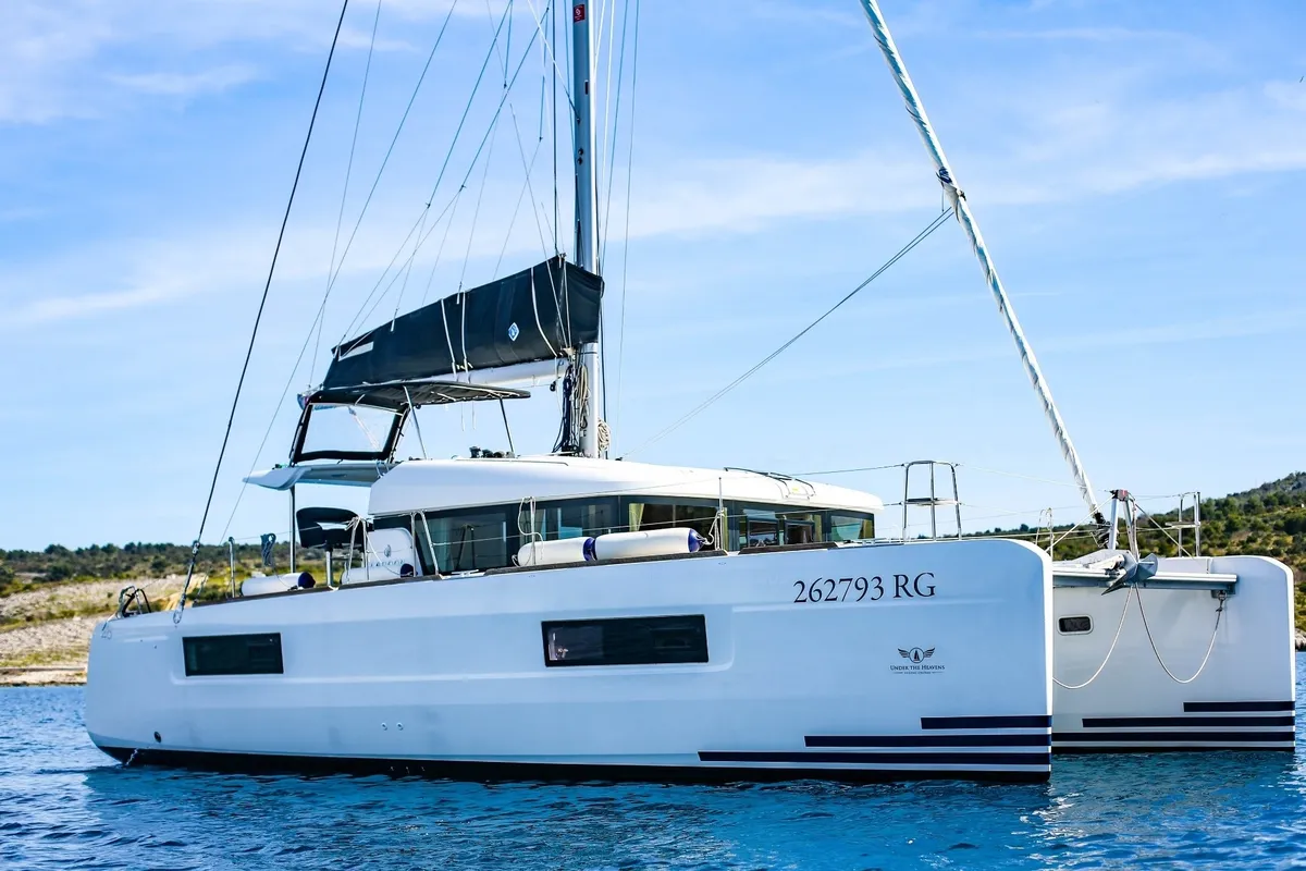 Exterior view of Bahia Real, a Lagoon 40 catamaran at Primošten, Croatia