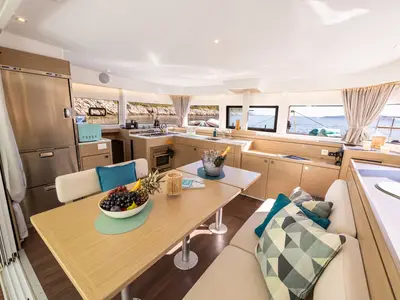 Salon of ZOE, a Lagoon 43 catamaran at Municipal Unit of Lefkada, Greece