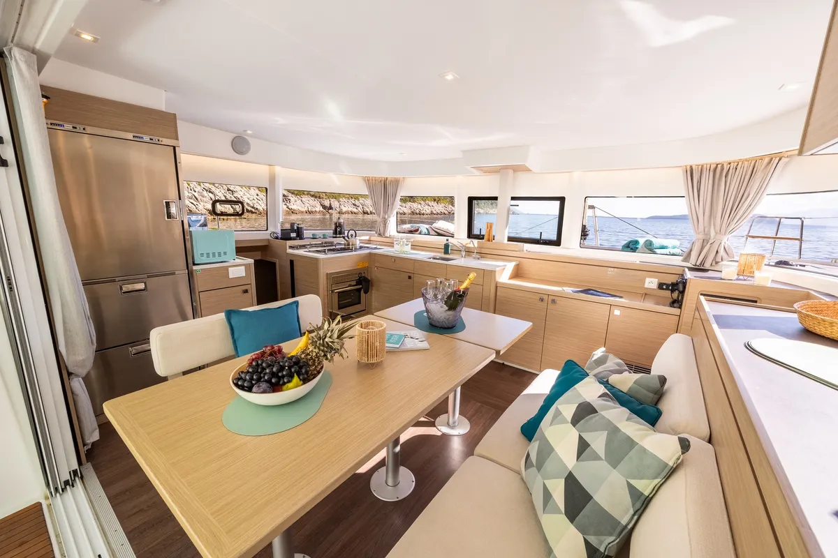 Salon of ZOE, a Lagoon 43 catamaran at Municipal Unit of Lefkada, Greece