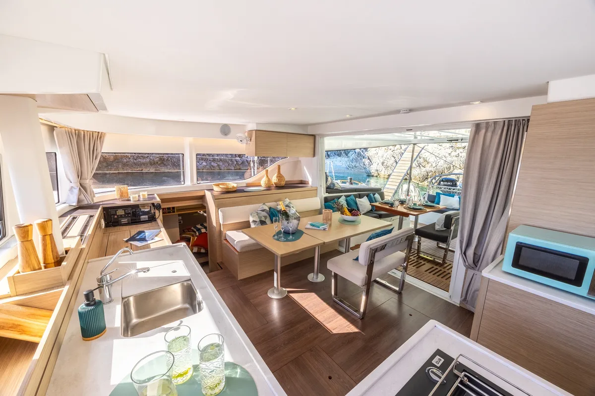 Galley of ZOE, a Lagoon 43 catamaran at Municipal Unit of Lefkada, Greece