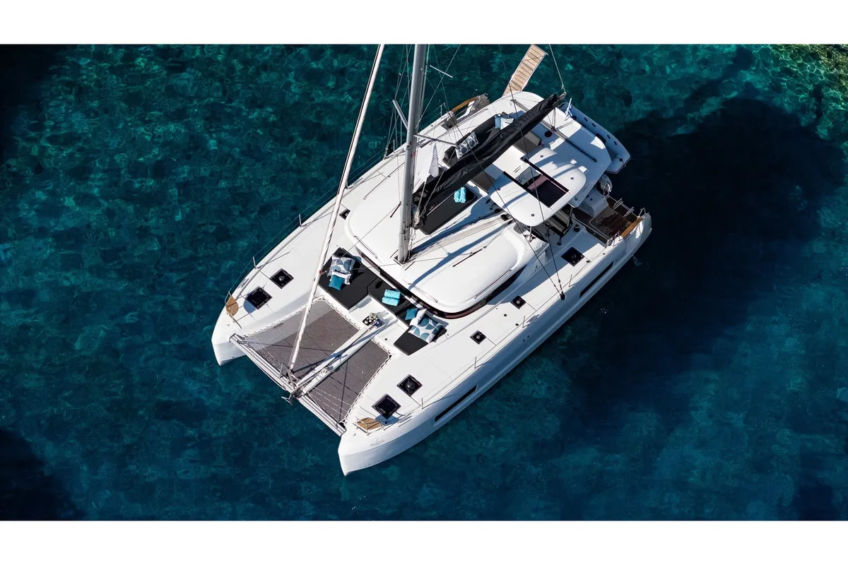 Exterior view of ZOE, a Lagoon 43 catamaran at Municipal Unit of Lefkada, Greece