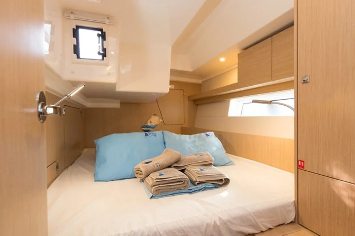 Cabin on Tanguera, a Bavaria C45 sailboat at Marmaris, Turkey
