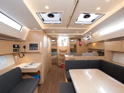 Salon of Tanguera, a Bavaria C45 sailboat at Marmaris, Turkey
