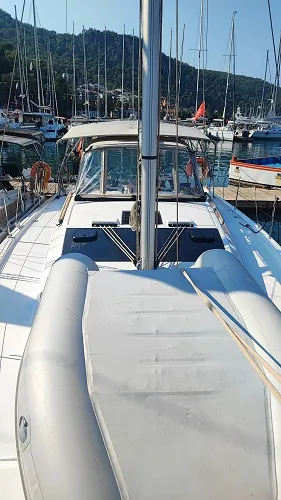 Deck of La Luz, a Dufour 390 sailboat at Fethiye, Turkey