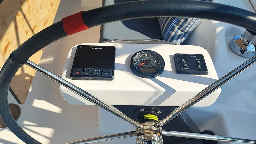Cockpit of La Luz, a Dufour 390 sailboat at Fethiye, Turkey