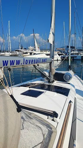 Deck of La Luz, a Dufour 390 sailboat at Fethiye, Turkey