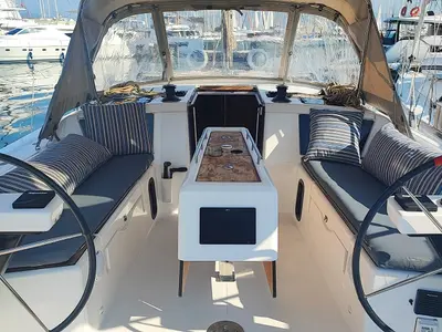 Deck of La Luz, a Dufour 390 sailboat at Fethiye, Turkey