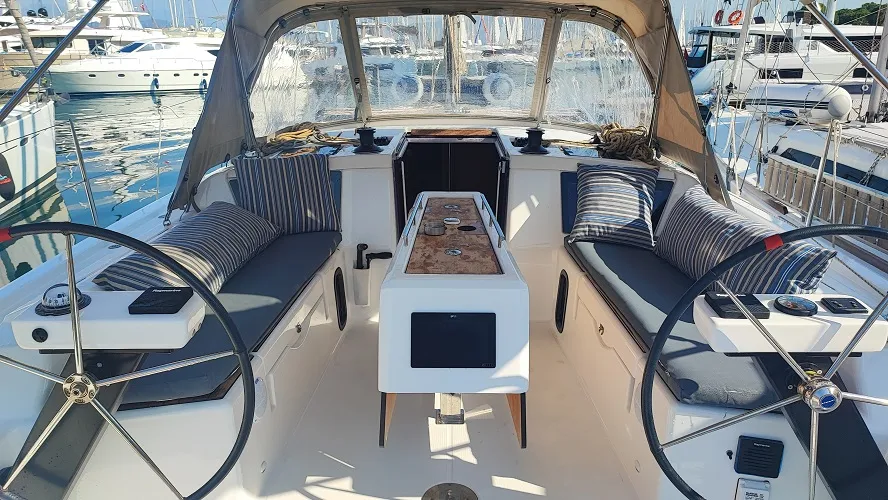 Deck of La Luz, a Dufour 390 sailboat at Fethiye, Turkey