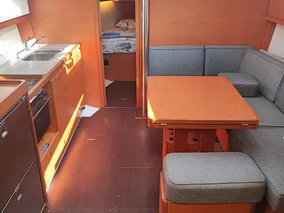 Salon of La Luz, a Dufour 390 sailboat at Fethiye, Turkey
