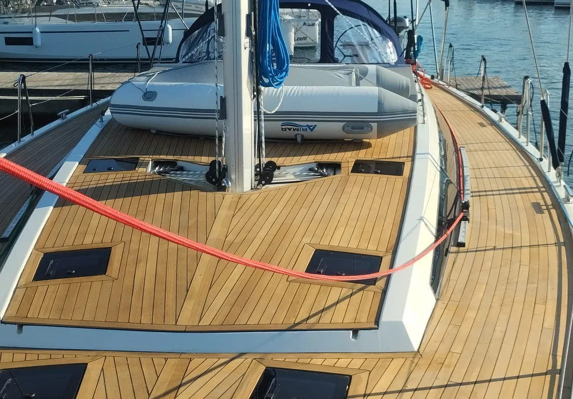 Deck of Extraordinarius, a D&D Kufner 54 Exclusive sailboat at Trogir, Croatia