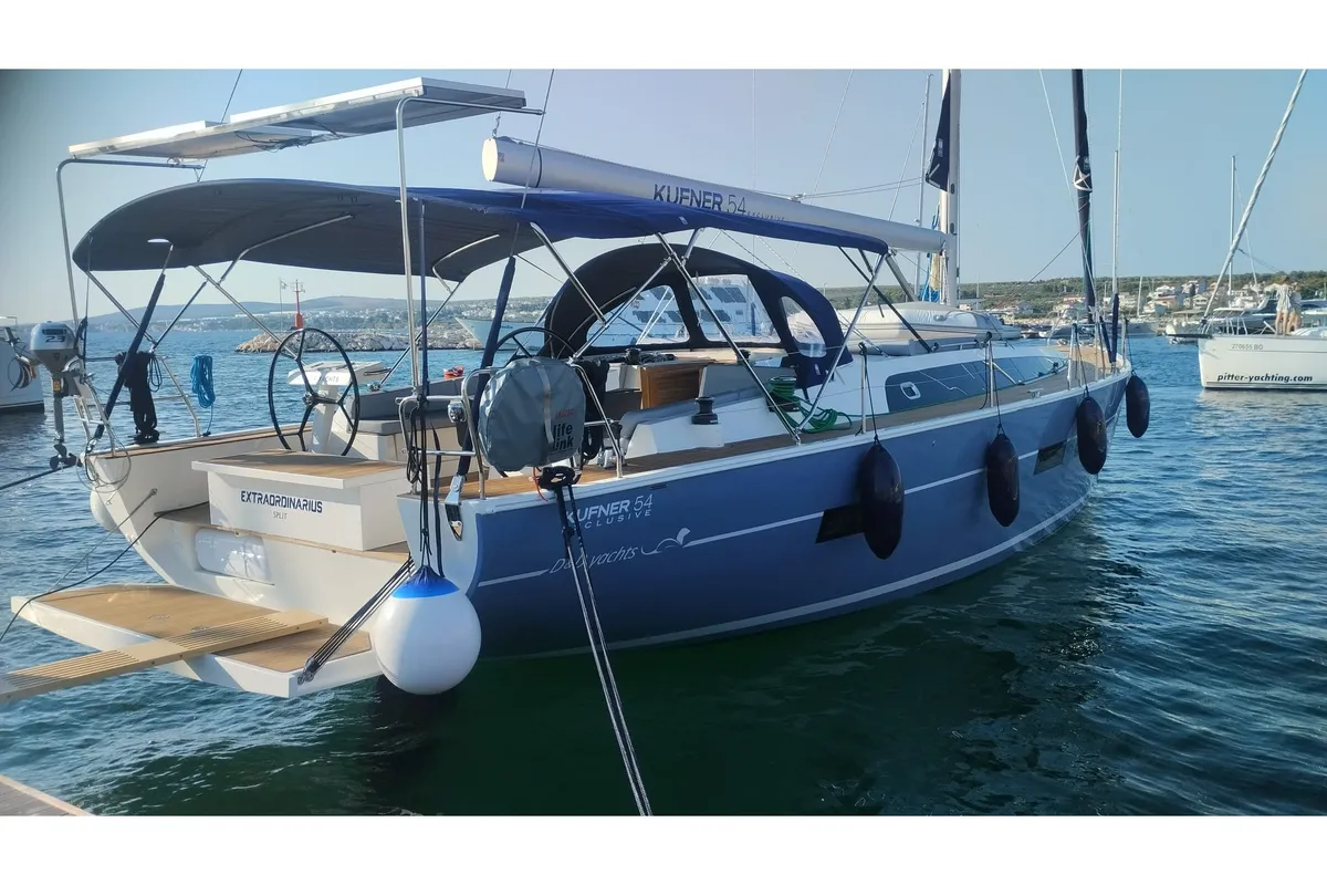 Exterior view of Extraordinarius, a D&D Kufner 54 Exclusive sailboat at Trogir, Croatia