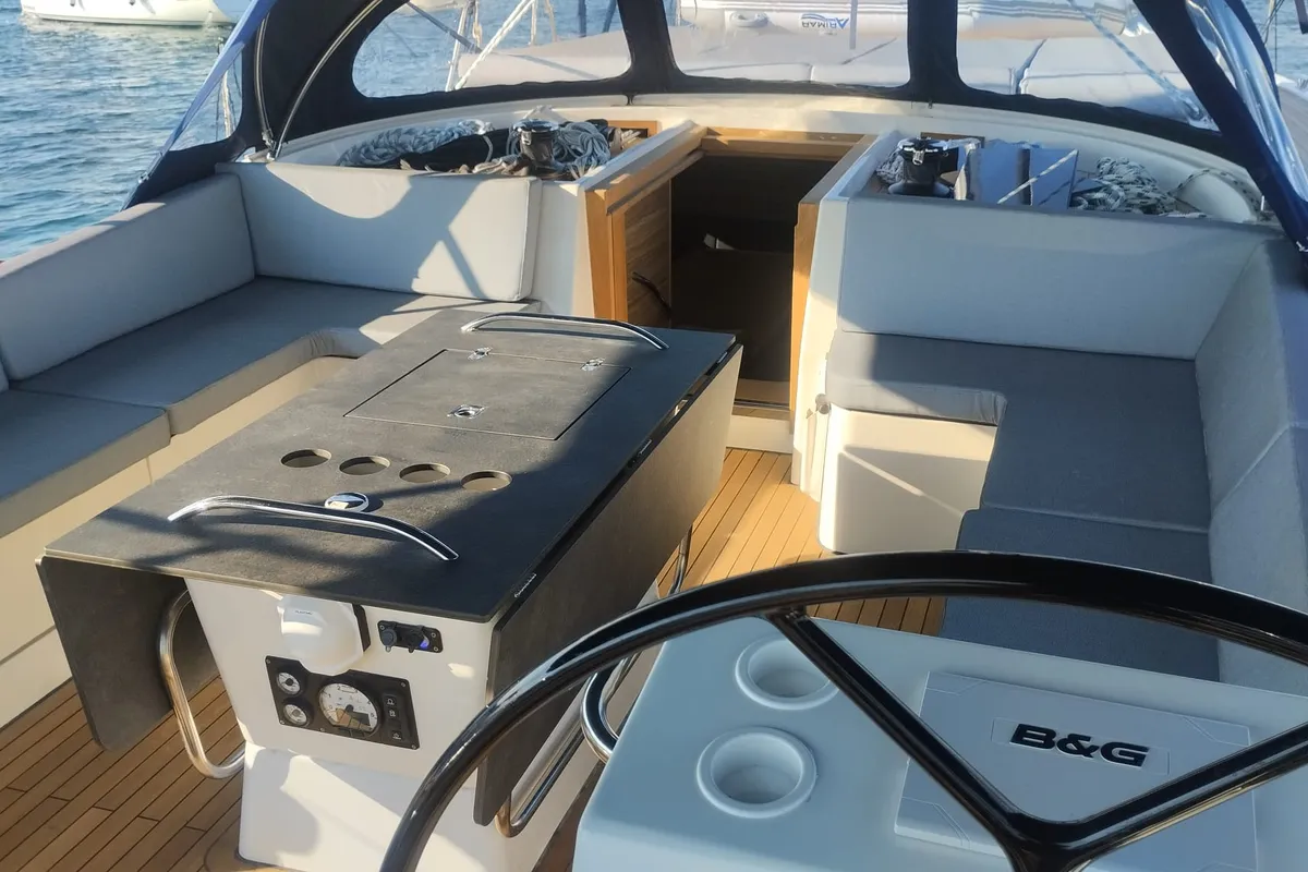 Cockpit of Extraordinarius, a D&D Kufner 54 Exclusive sailboat at Trogir, Croatia