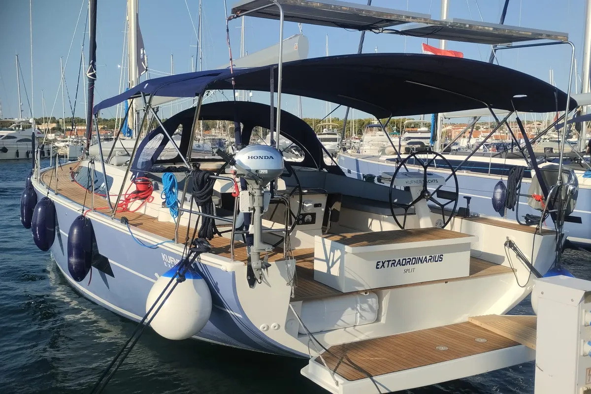 Exterior view of Extraordinarius, a D&D Kufner 54 Exclusive sailboat at Trogir, Croatia
