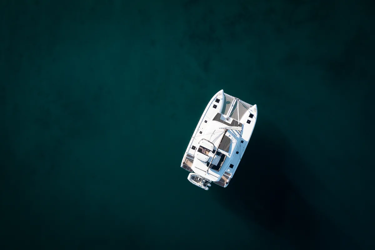Exterior view of Happiness, a Lagoon 43 catamaran at Seget Donji, Croatia