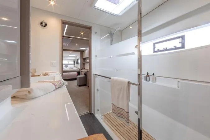 Head on Diadem, a Fountaine Pajot Elba 45 catamaran at Grad Trogir, Croatia