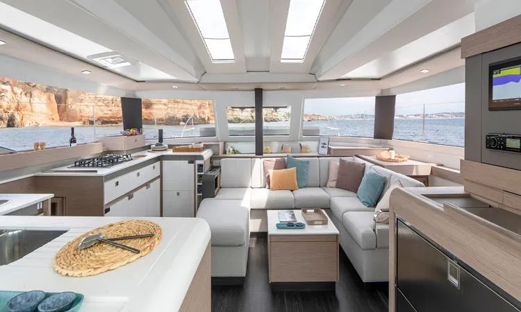 Salon of Diadem, a Fountaine Pajot Elba 45 catamaran at Grad Trogir, Croatia