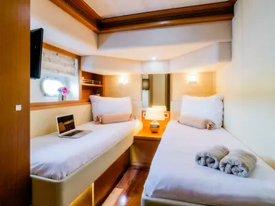 Cabin on Orlando L, a Ferretti 780 motor yacht at Split, Croatia