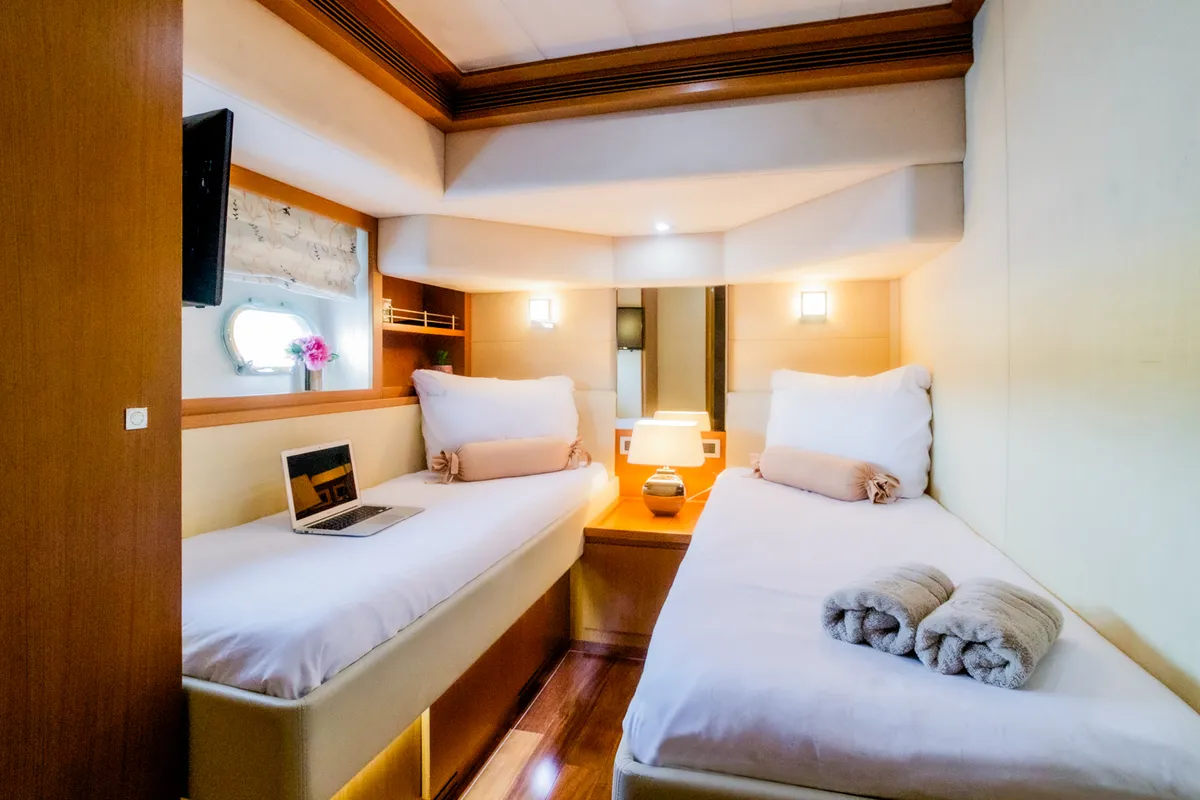 Cabin on Orlando L, a Ferretti 780 motor yacht at Split, Croatia