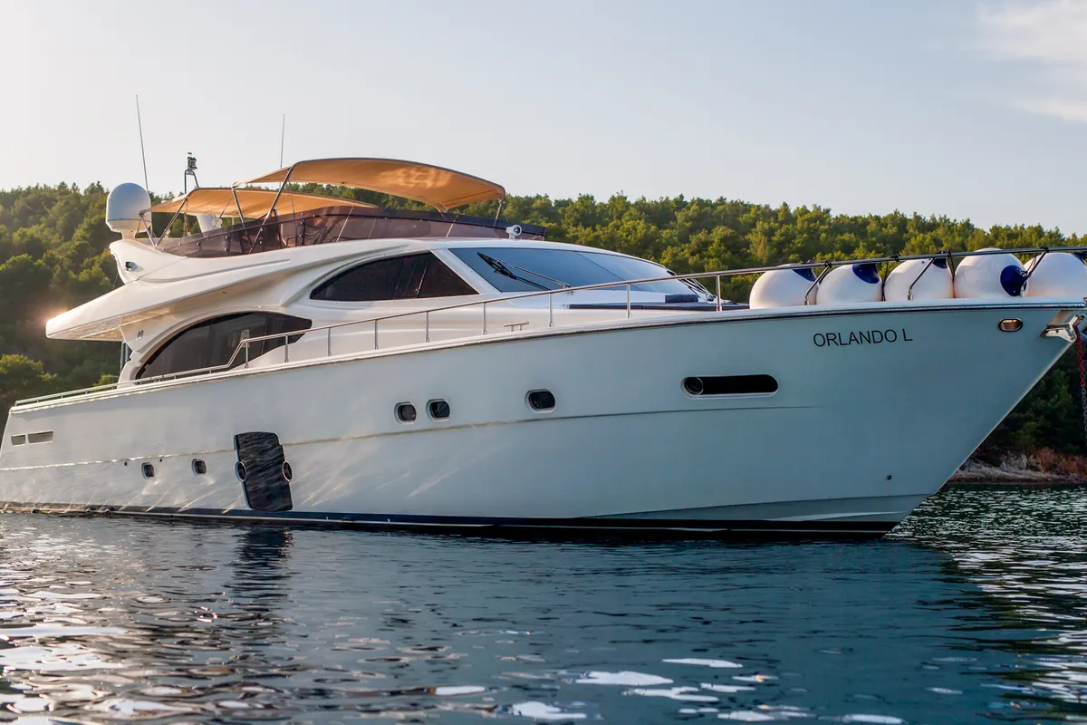 Exterior view of Orlando L, a Ferretti 780 motor yacht at Split, Croatia