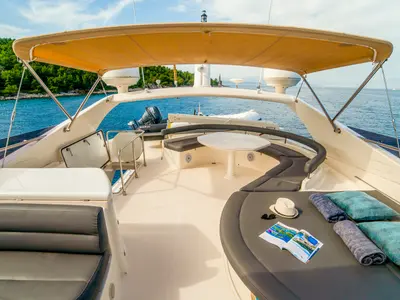 Deck of Orlando L, a Ferretti 780 motor yacht at Split, Croatia
