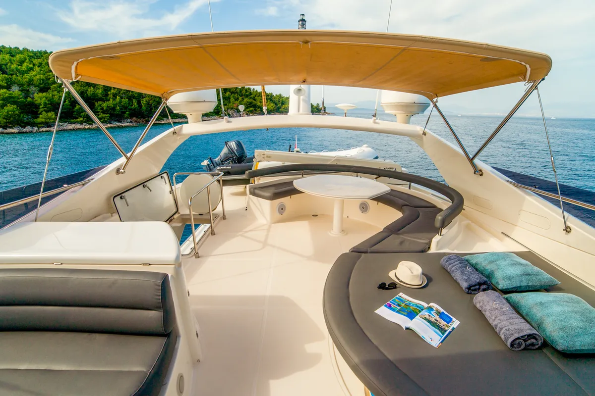 Deck of Orlando L, a Ferretti 780 motor yacht at Split, Croatia