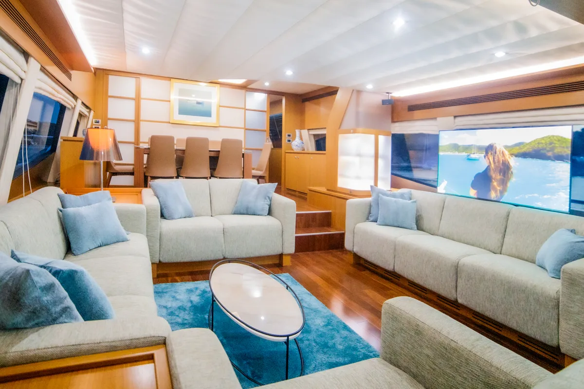 Salon of Orlando L, a Ferretti 780 motor yacht at Split, Croatia