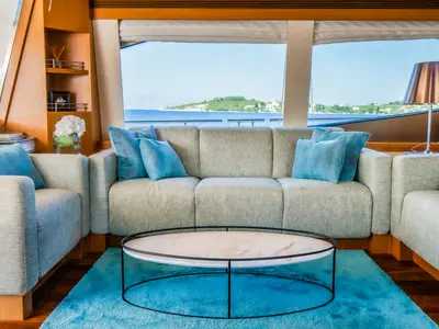 Salon of Orlando L, a Ferretti 780 motor yacht at Split, Croatia