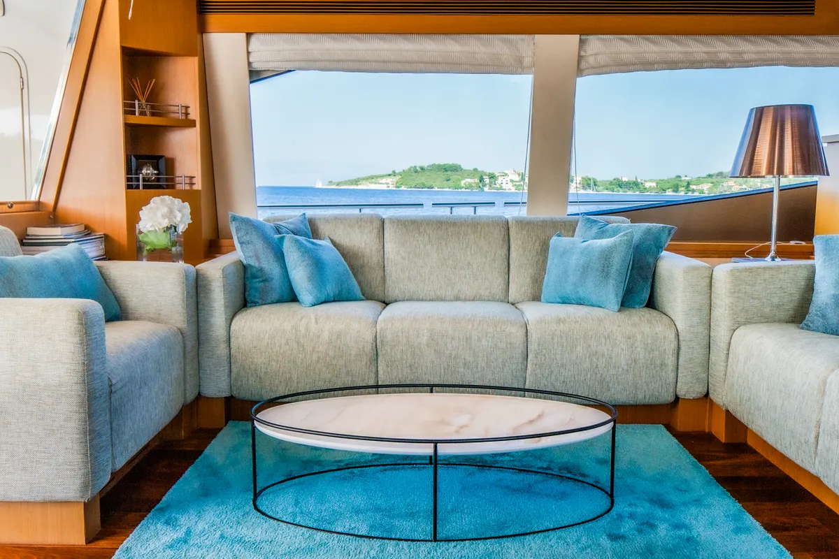 Salon of Orlando L, a Ferretti 780 motor yacht at Split, Croatia