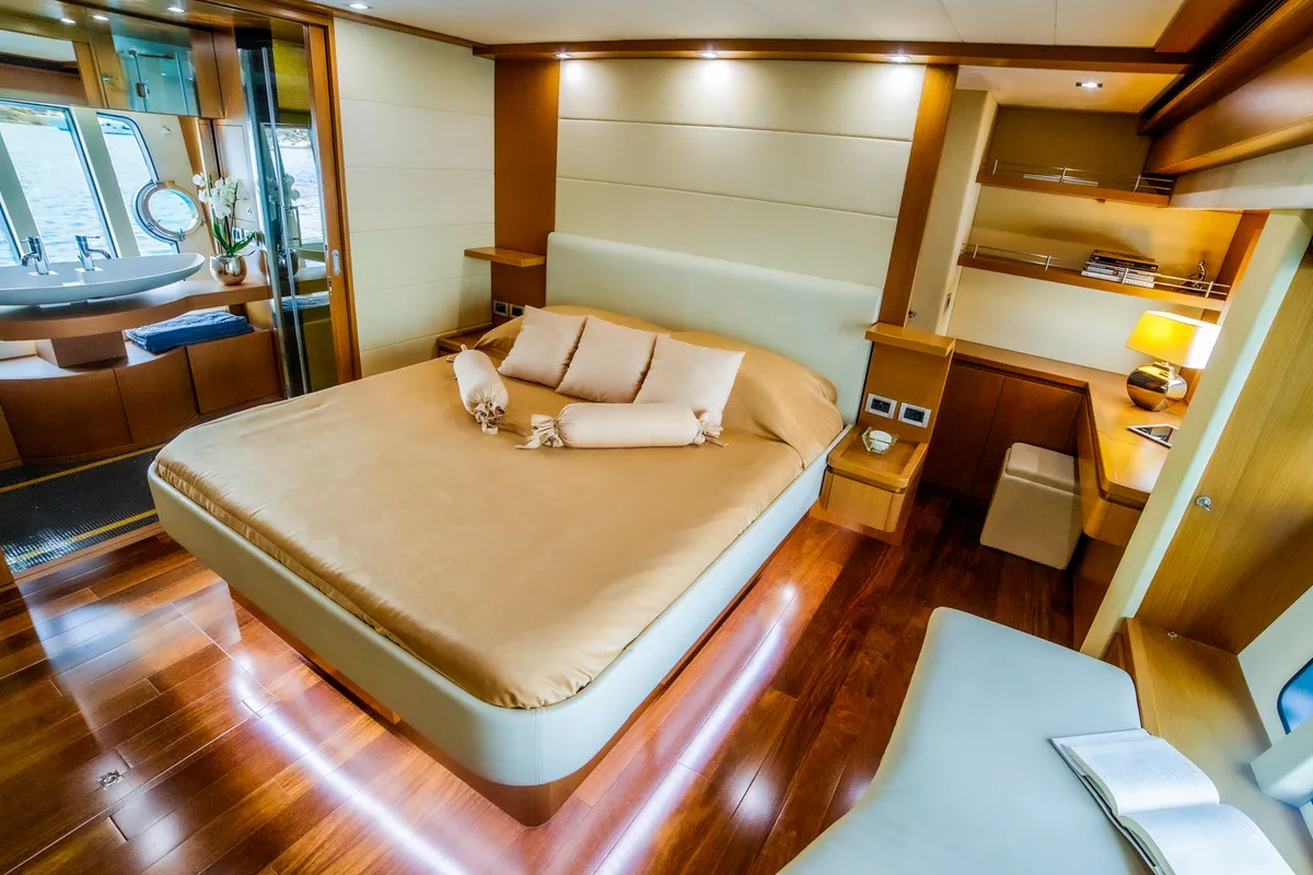 Cabin on Orlando L, a Ferretti 780 motor yacht at Split, Croatia
