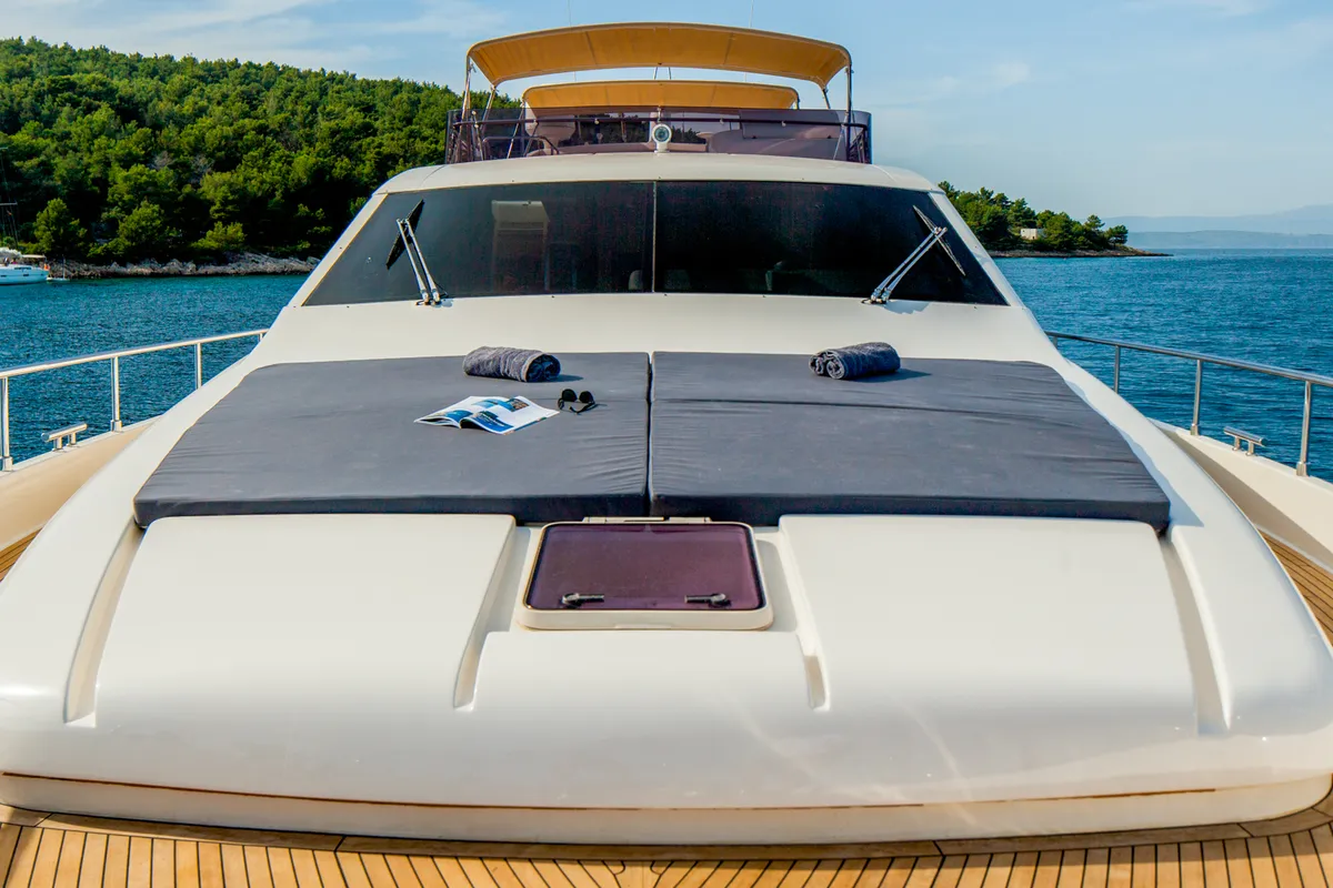 Deck of Orlando L, a Ferretti 780 motor yacht at Split, Croatia