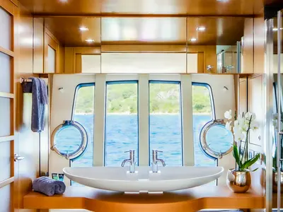 Head on Orlando L, a Ferretti 780 motor yacht at Split, Croatia