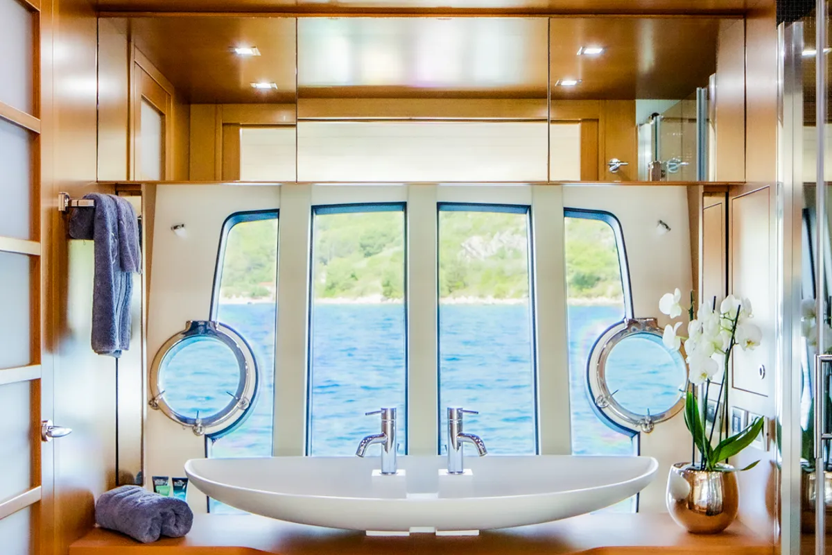 Head on Orlando L, a Ferretti 780 motor yacht at Split, Croatia