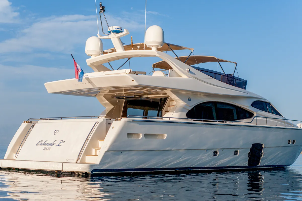 Exterior view of Orlando L, a Ferretti 780 motor yacht at Split, Croatia